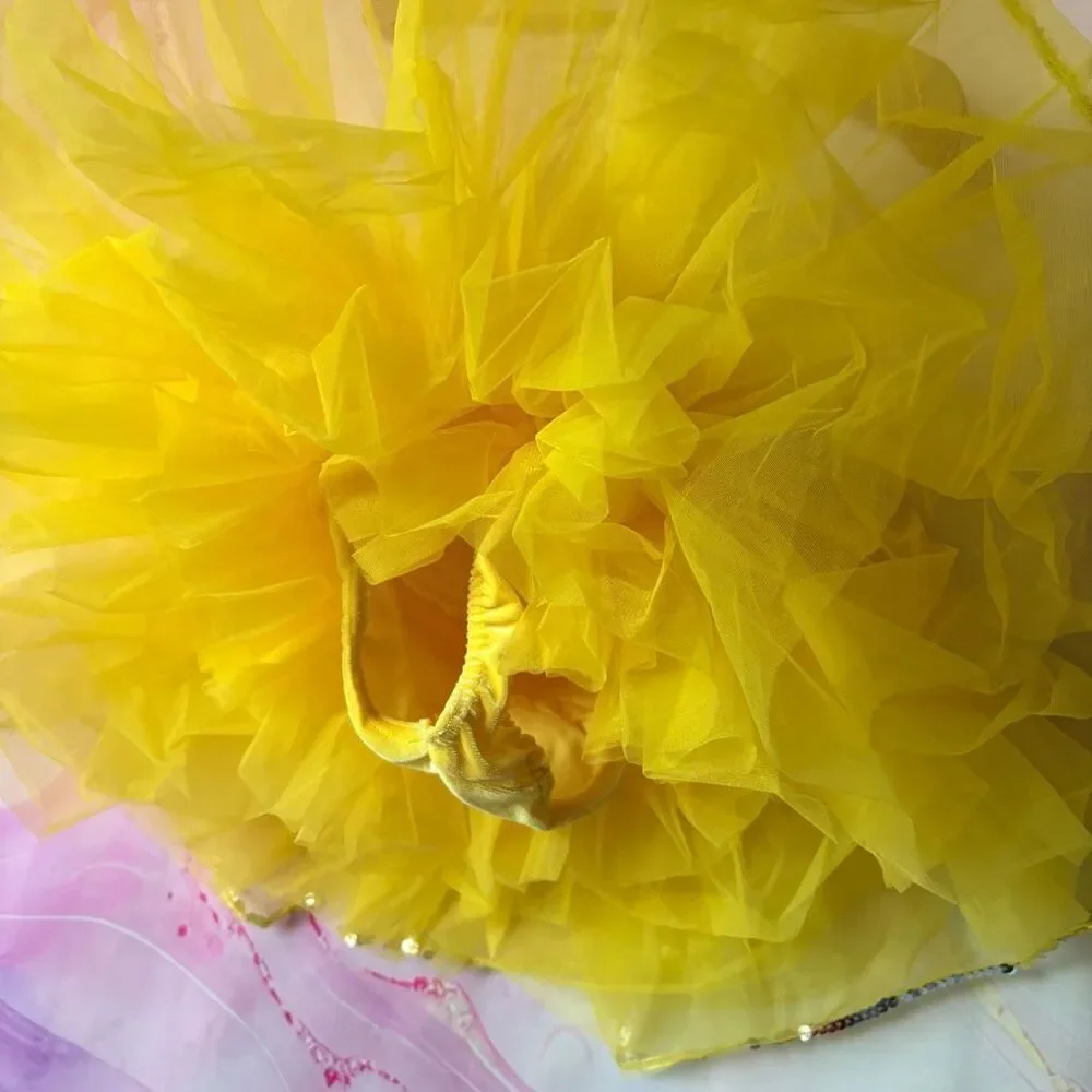 WOLFF Fording Dancewear Yellow Velvet Halter Tap Ballet Tutu Dance Costume SC
